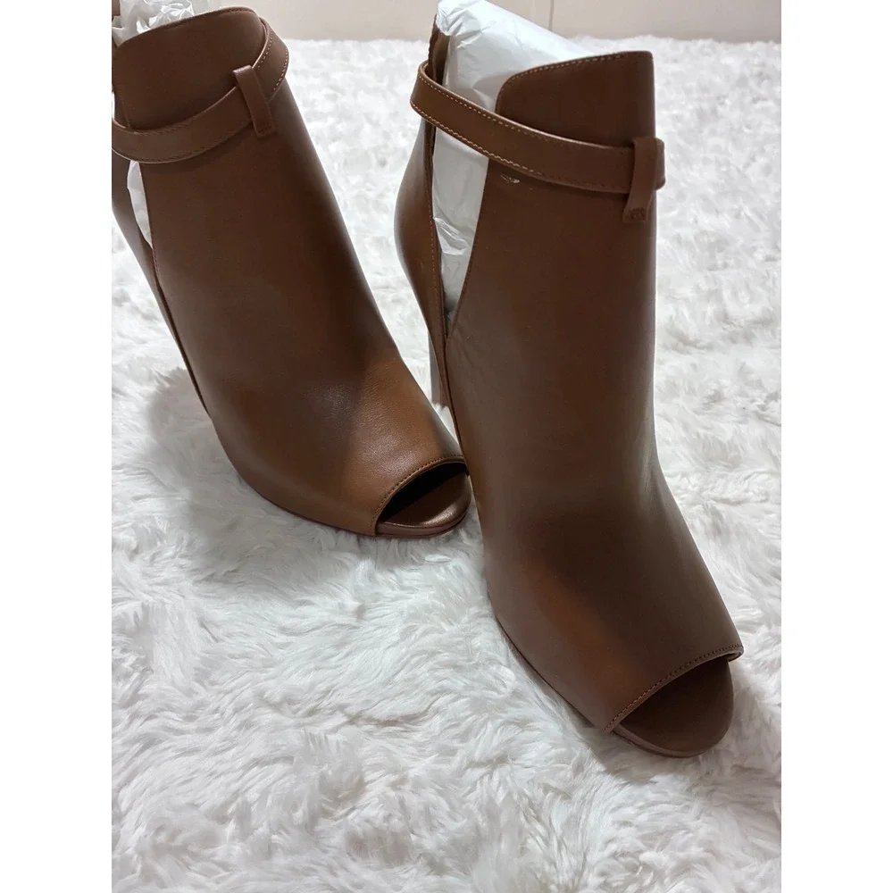 Michael Kors Lawson Open Toe Leather Booties Luggage Brown 9M   NWT $165